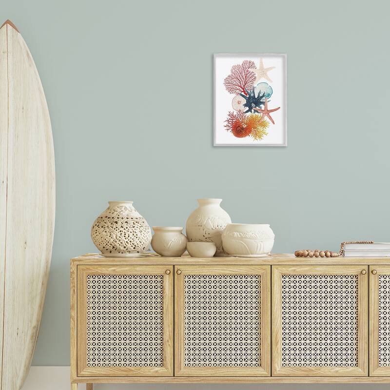 Stupell Coral & Undersea Creatures Framed Giclee Art Design By Ramona Murdock