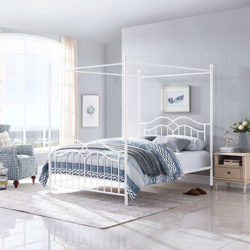 Christopher Knight Home - Voss Queen Iron Canopy Bed Frame with Four-Post Canopy Design