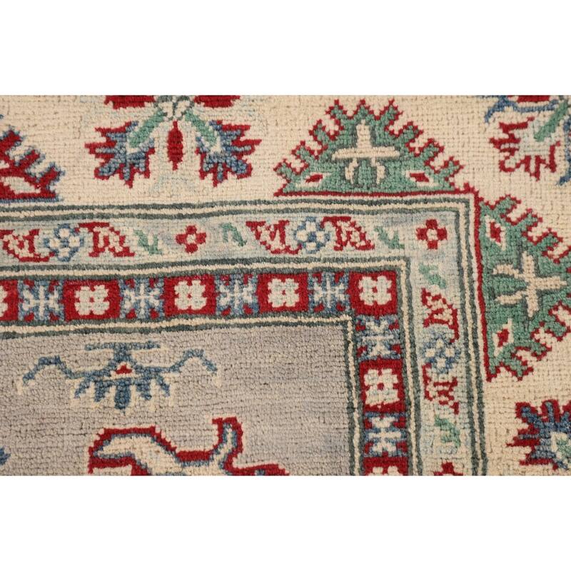 Grey Traditional Kazak Oriental Area Rug Hand-Knotted Wool Carpet - 5'0" x 6'8"