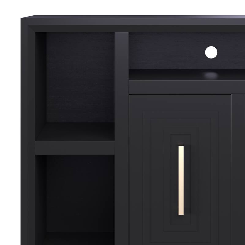 Bridgevine Home Sunset 67 inch TV Stand Console for TVs up to 80 inches, No Assembly Required, Black Finish
