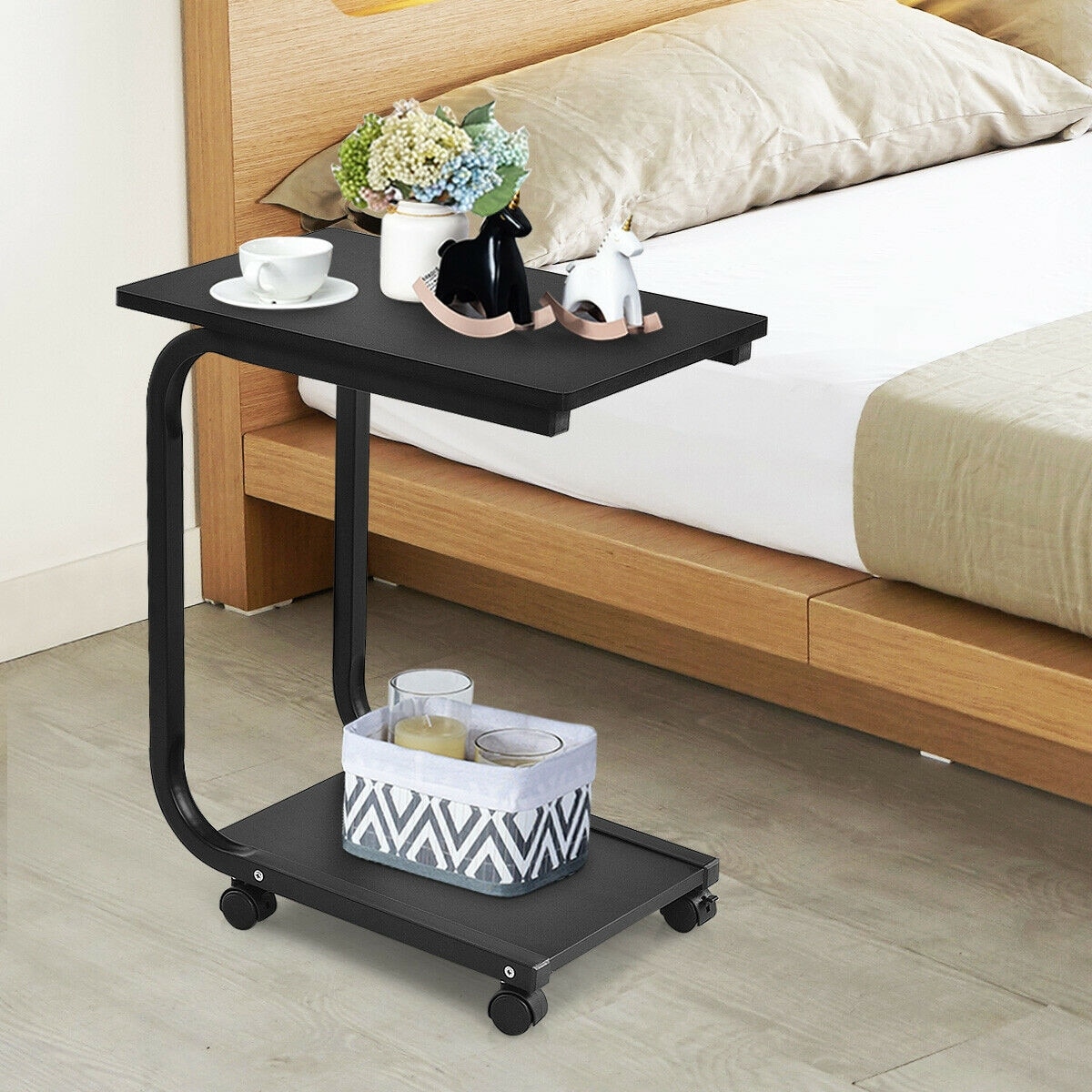 Gymax Set Of 2 Coffee Sofa Side End Table Snack Stand Rolling Over Bed Laptop Pc Desk Gymax Set Of 2 Coffee Sofa Side End Table Snack Stand Rolling Over Bed Laptop Pc Desk