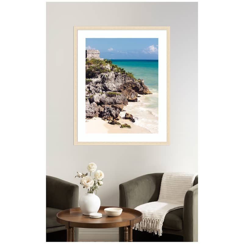 Kate and Laurel Framed Art Tulum Ruins Mexico Seascape by Stephanie Klatt