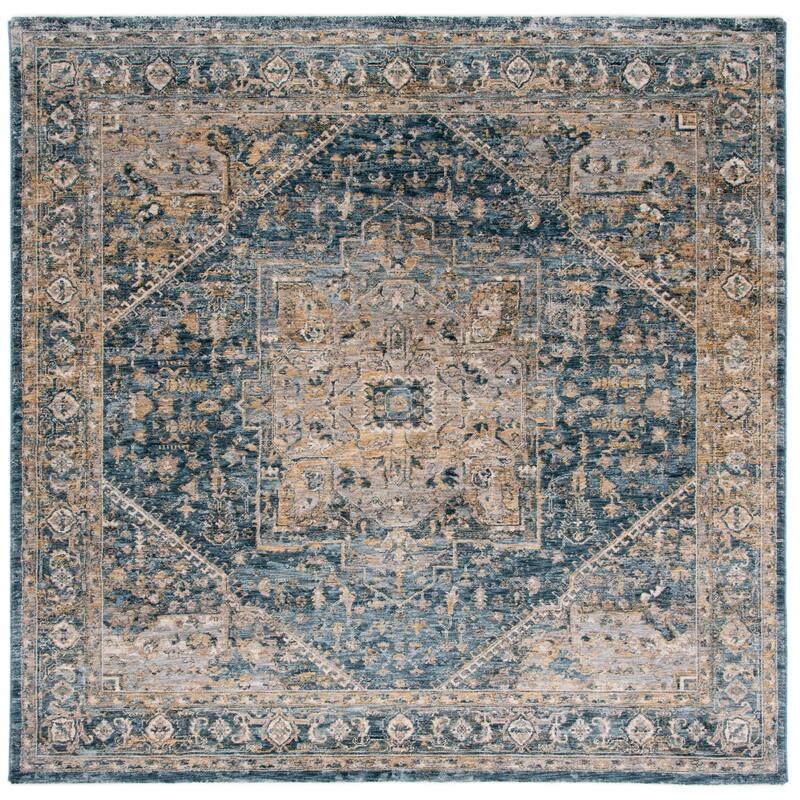 SAFAVIEH Valencia Sista Vintage Oriental Rug - 6'4" Square - Blue/Gold