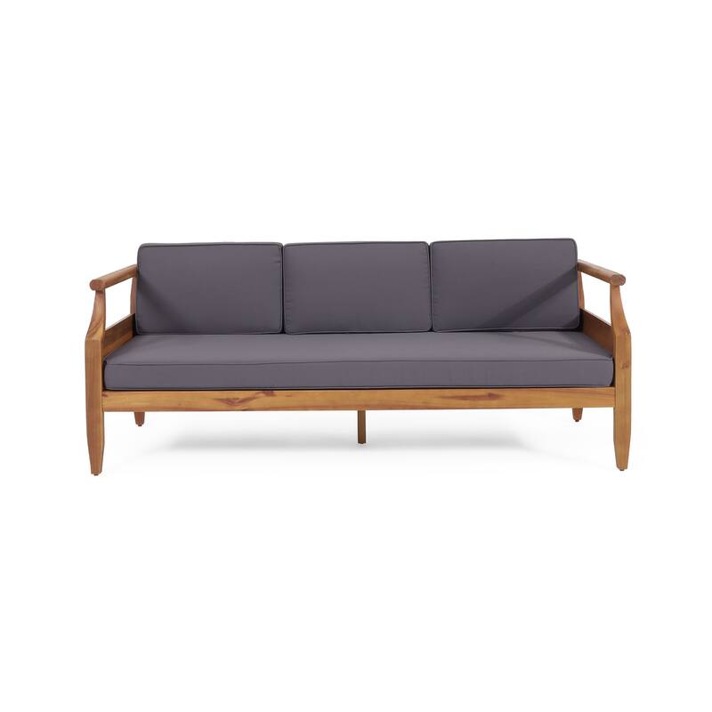 Gail Outdoor Sofa, Dark Gray Cushions, Natural Brown Acacia Wood Frame