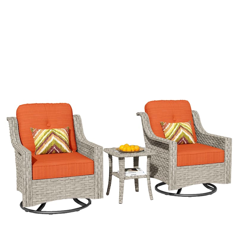 HOOOWOOO 3-piece Outdoor Patio Swivel Rocker Chairs with Side Table