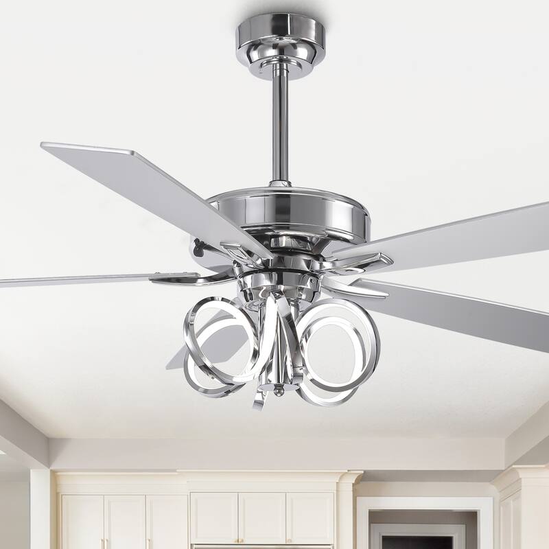 52-inch Modern Chrome Ceiling Fan with Dimmable LED Light and Reversible Motor - 52-inch W*19.3-inch H