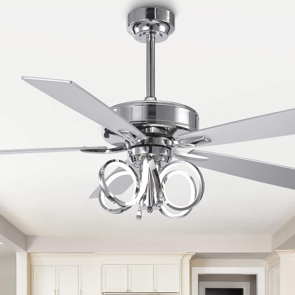 52-inch Modern Chrome Ceiling Fan with Dimmable LED Light and Reversible Motor - 52-inch W*19.3-inch H