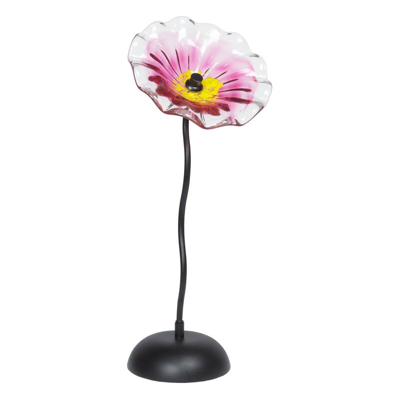 Fiore Bloom 23 IN Tall Pink Flower Art Glass Sculpture with Metal Stand