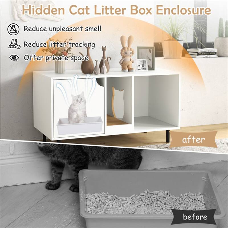 Hidden Cat Litter Box Cabinet With Storage And Scratch Pad