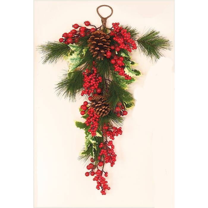 28" Waterproof Holly Pine Berry Teardrop - Multicolor