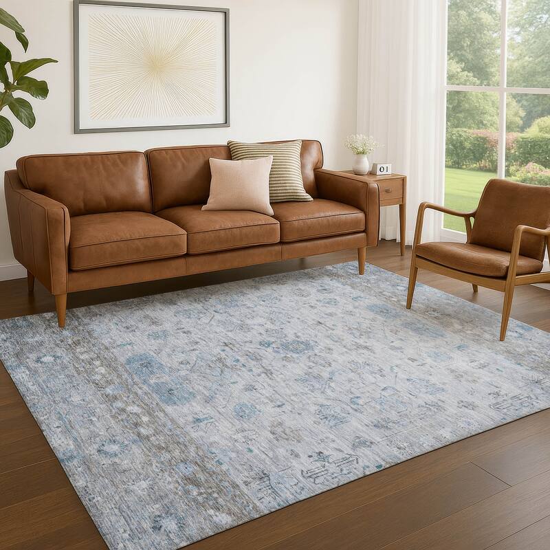 Machine Washable Indoor/ Outdoor Traditional Border Chantille Rug
