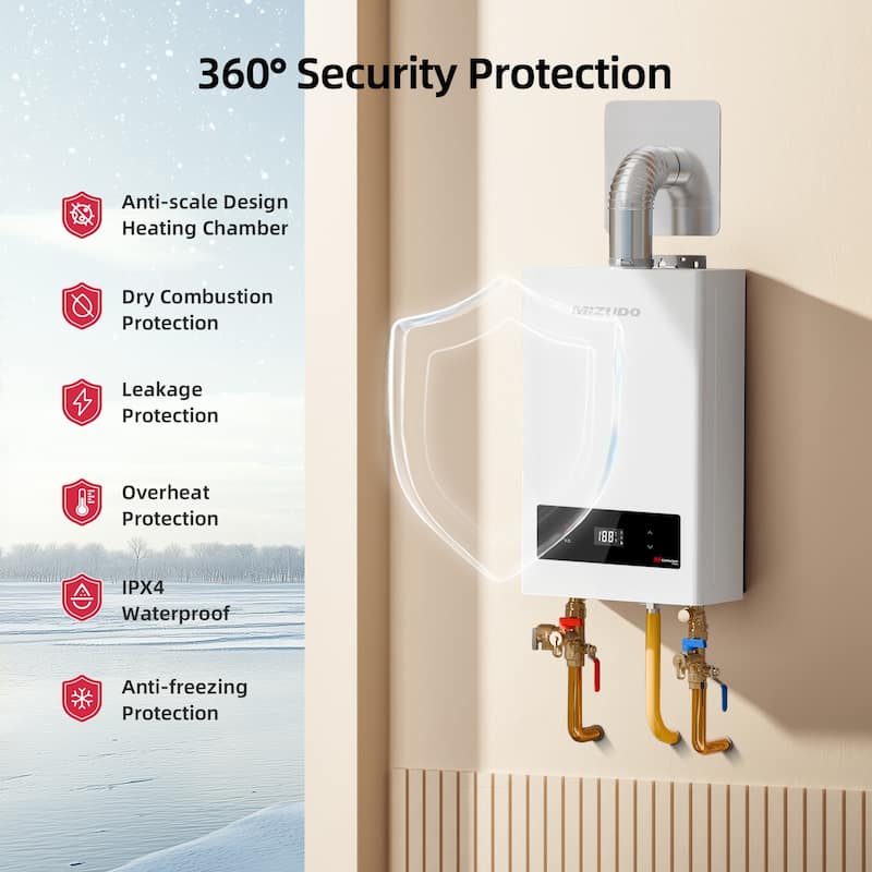 Mizudo Comfortech Classic Instant Hot Gas Tankless Water Heater, Up to 7.5 GPM, Indoor Installation, CSA Certified, White
