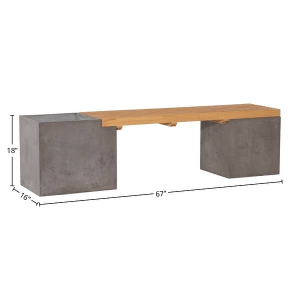 Ezra 67-inch Indoor-Outdoor Concrete and Teak Planter Bench - Bed Bath ...