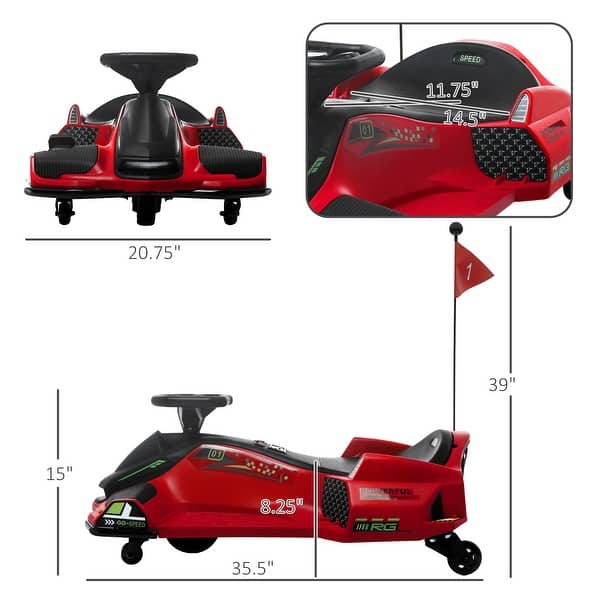 dimension image slide 2 of 4, Aosom 12V Electric Go Kart, 5 MPH Drifting Car Battery Powered Ride on Toy Outdoor with Slow Start, Music, Colorful Lights