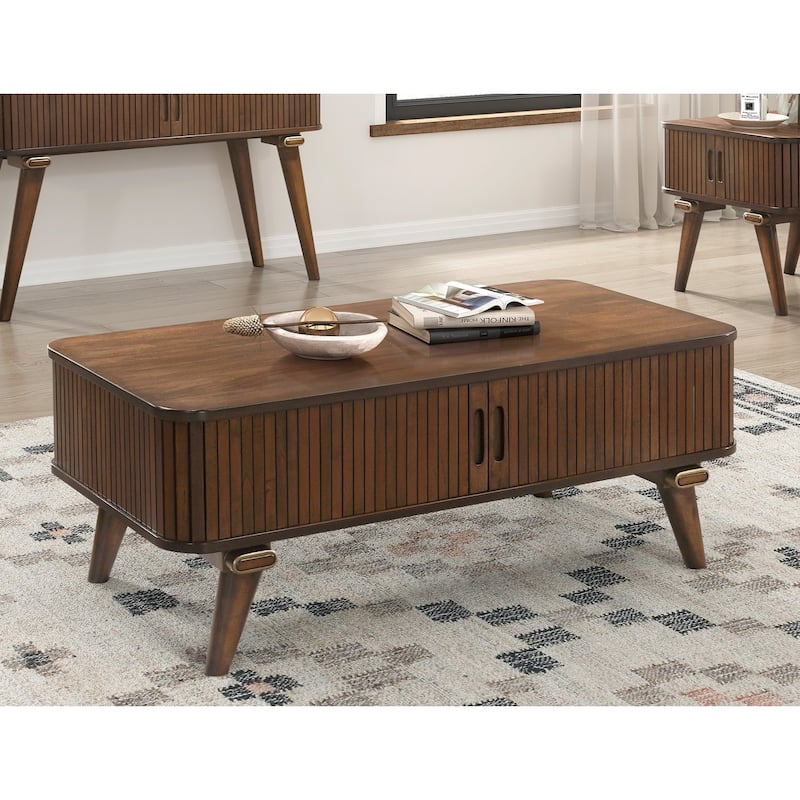 1pc Storage Cocktail Table Tambour Doors 2x Shelves