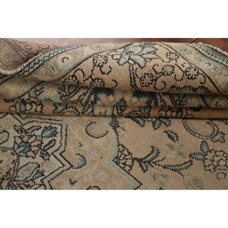 Peach Tabriz Vintage Persian Area Rug Hand-Knotted Wool Carpet - 6'8" x 9'8"