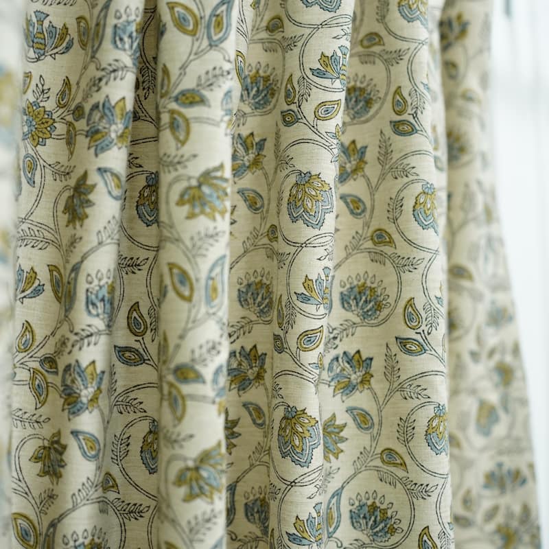 Fabdivine Floral Soft Linen Blend Fabric Kitchen Living Room Window Home Accent Décor Curtain