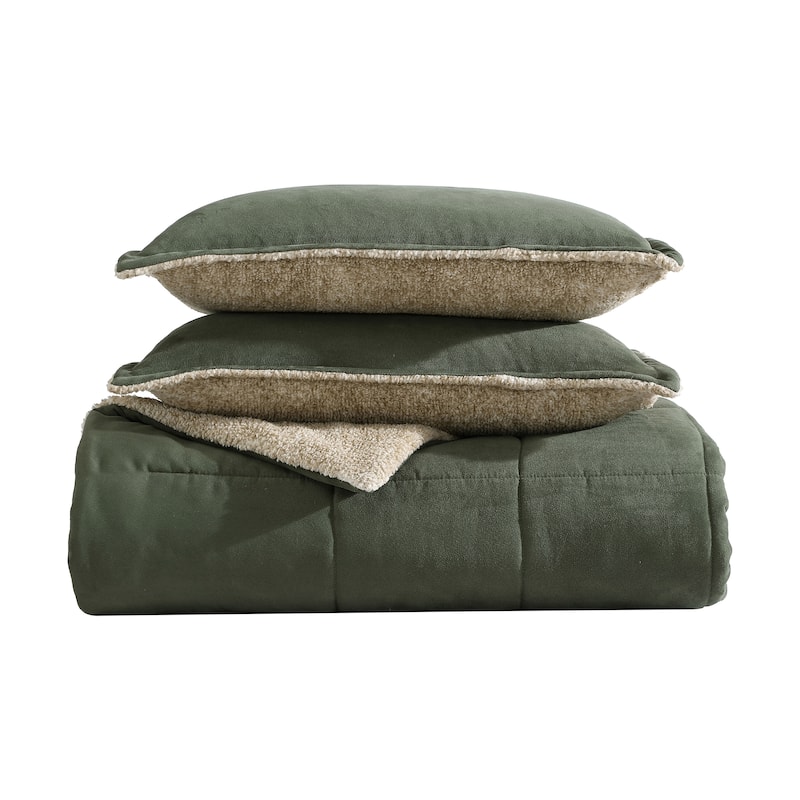 Nautica Beckett Microsuede/Sherpa Reversible Green Comforter Set