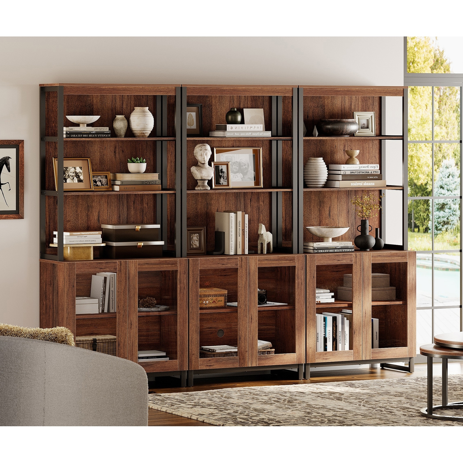 3 PCS Modern 72" Sideboard with Glass Doors and Adjustable Shelves, Multifunctional Buffet for Dining Room or Kitchen