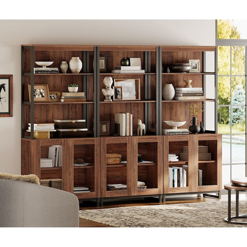 3 PCS Modern 72" Sideboard with Glass Doors and Adjustable Shelves, Multifunctional Buffet for Dining Room or Kitchen