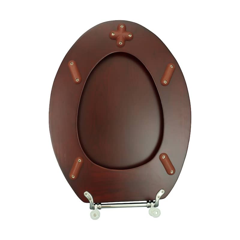 Wooden Elongated Toilet Seat with Lid Cherry Finish Oval Seats with Non Slip Polymer Bumper Stabilizers Renovators Supply - N/A