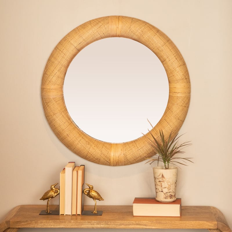 Handwoven Rattan Cane Wall Mirror