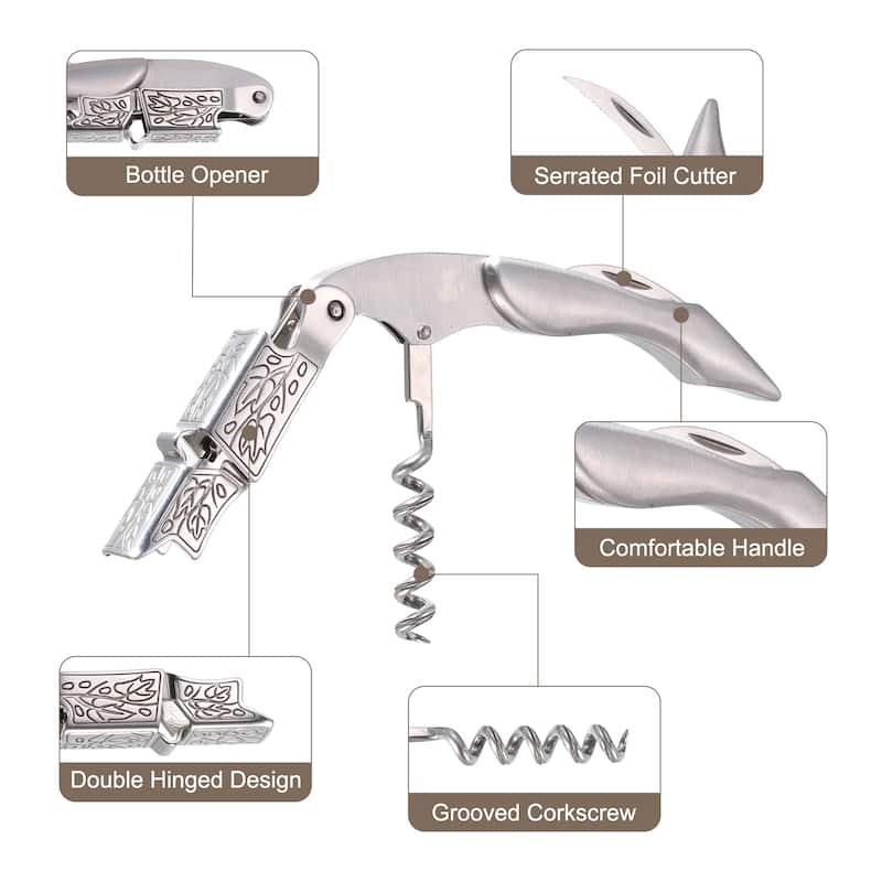 5" Wine Openers Waiter Corkscrew Red Wine Bottle Opener with Foil Cutter, Silver
