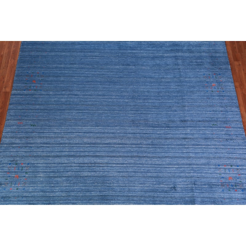 Blue Gabbeh Indian Area Rug Hand-Knotted Silk Carpet - 8'10" x 11'5"