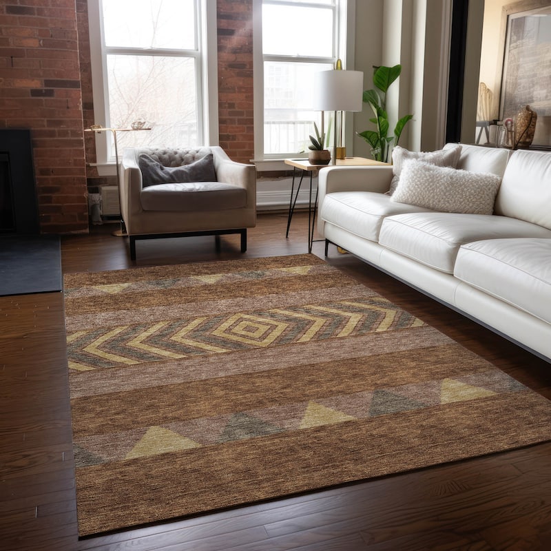 Machine Washable Indoor/ Outdoor Global Boho Chantille Rug