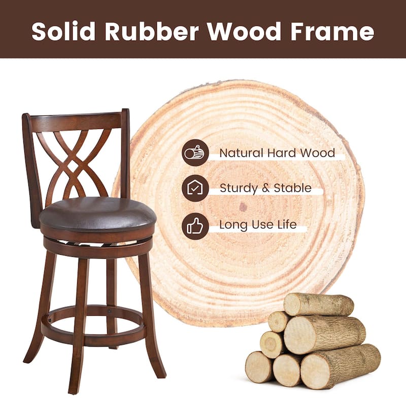 4 PCS 26"/30" Swivel Barstools Bar Chairs W/ Wood Frame and Footrests