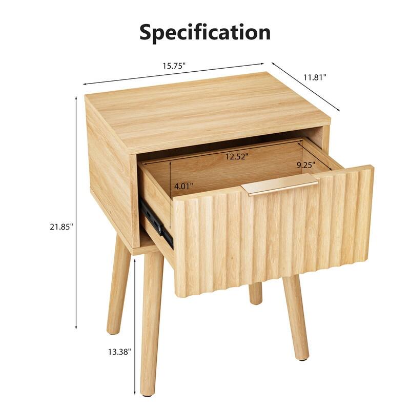 15.7"W Nightstand, Particleboard & MDF, Melamine & Vacuum Forming, 1 Drawer, High Leg (2 Pcs)
