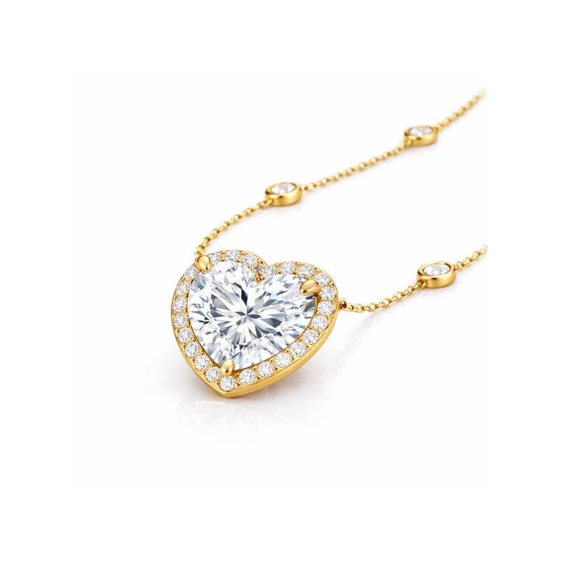 Auriya 14K Gold Lab Grown Heart-shaped Diamond Halo Pendant with Bezel Necklace 1.00 to 5.00 ct. tw. (F-G VS)