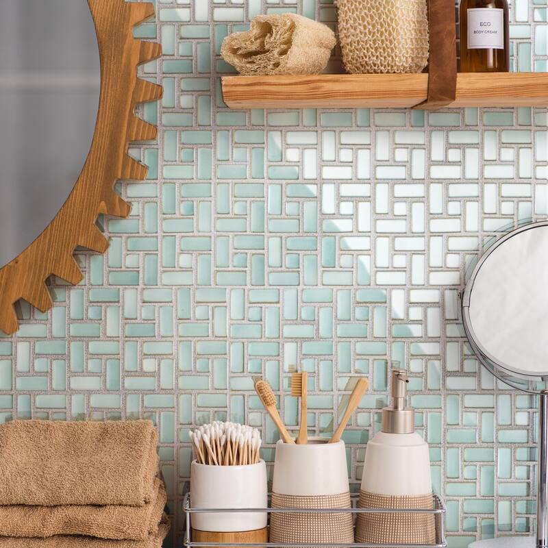 Merola Tile Hudson Spiral Mint Green 12-5/8" x 12-5/8" Porcelain Mosaic Floor and Wall Tile - Case (10 Tiles)