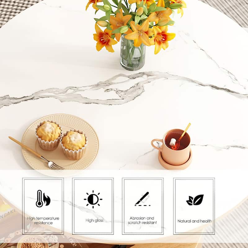 Modern Round Faux Marble Lift-Top Coffee Table Set with Stools and Storage - L 31.5'×W 31.5'×H 19.29'