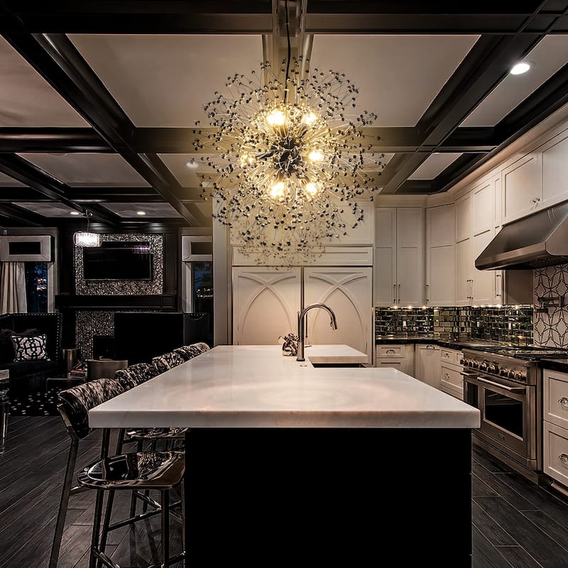 Black or Gold Modern Glam Starburst Firework Crystal Chandelier