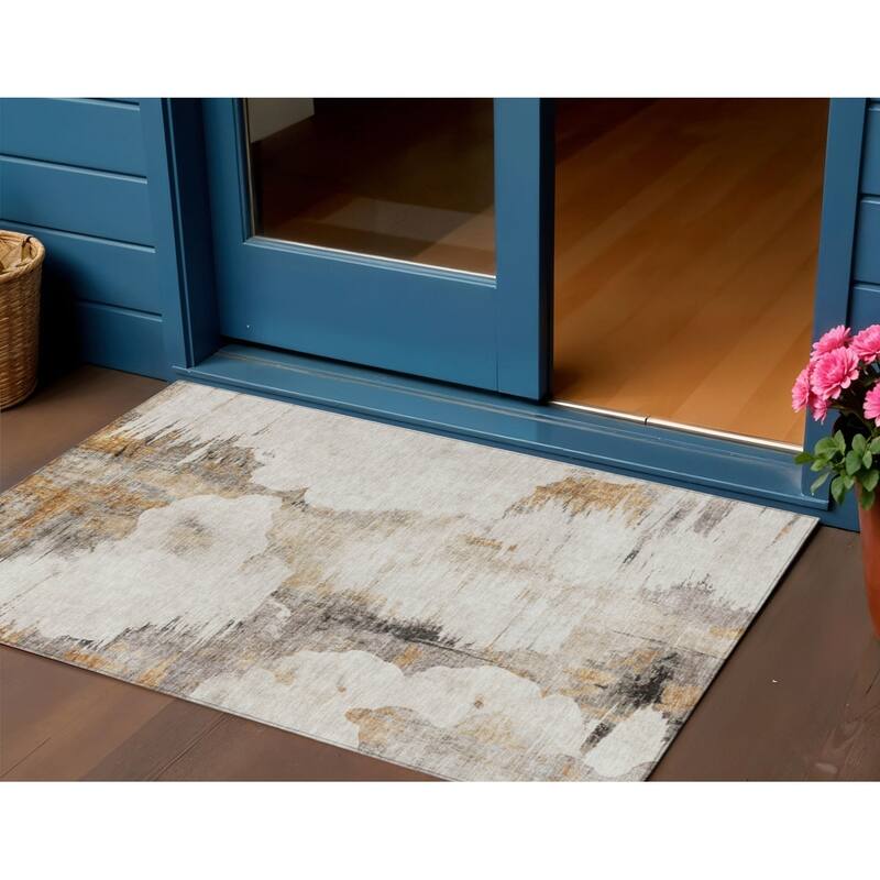 HomeRoots Abstract Transitional Rectangle Outdoor Rug - 3' x 5'