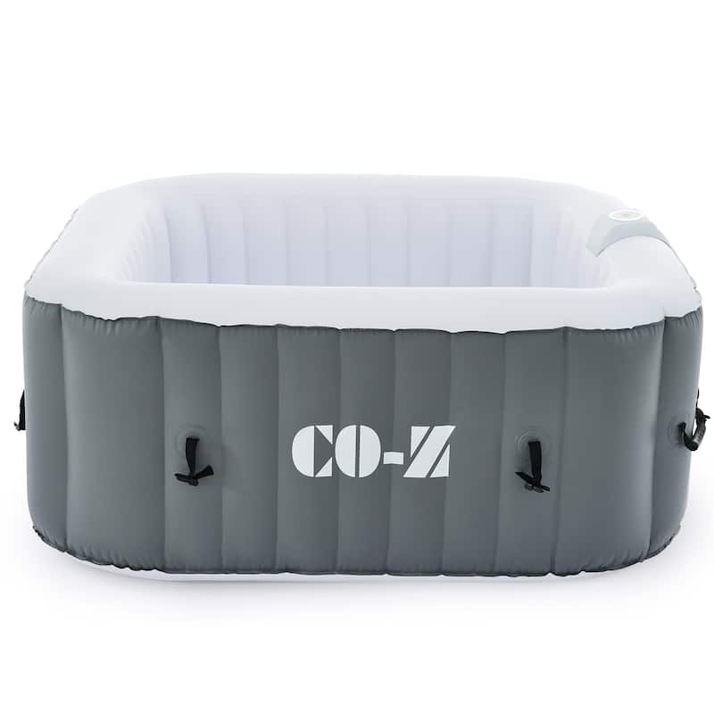 CO-Z Square Inflatable Hot Tub, 4 Person Blow Up Portable Hot Tub - Grey & White
