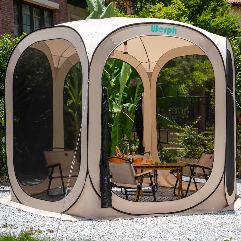 Werph Pop Up Canopy, Green, Portable Canopy Tent with Mesh Mosquito Net - 10x10 FT - Beige