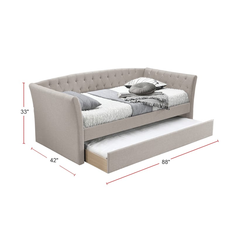 Burlap Upholstered Day Bed With Trundle