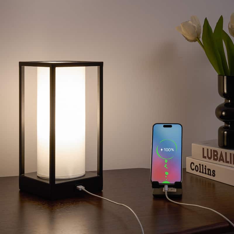 Table Lamp with Phone Charger, Bedside Lamp, Ambient Night Light Desk Light