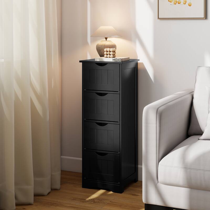 Gymax Bathroom Floor Cabinet Free Standing Storage Side Organizer W/4