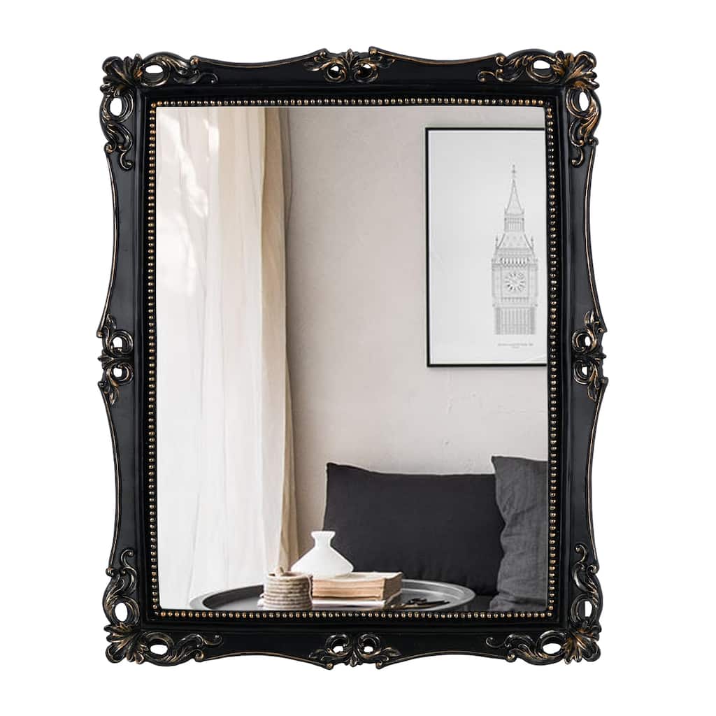 Vintage Decorative Mirror, Wall Mounted & Tabletop Makeup Mirror ，Square (Black, 16.5 x 13.5 inch)