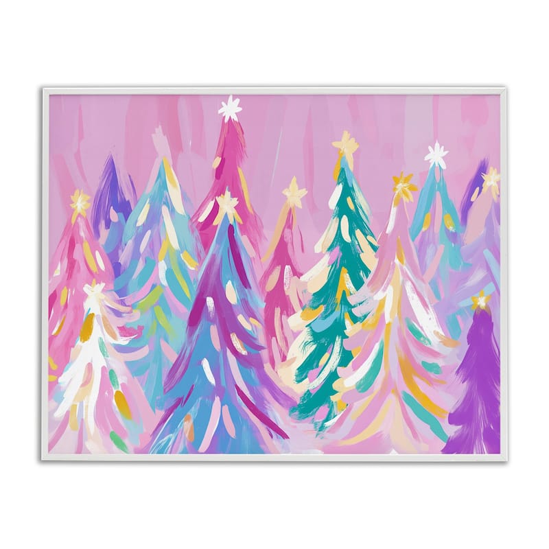 Stupell Pastel Christmas Trees Abstraction Framed Giclee Art Design By Arlington Prints - 30 x 24 - White