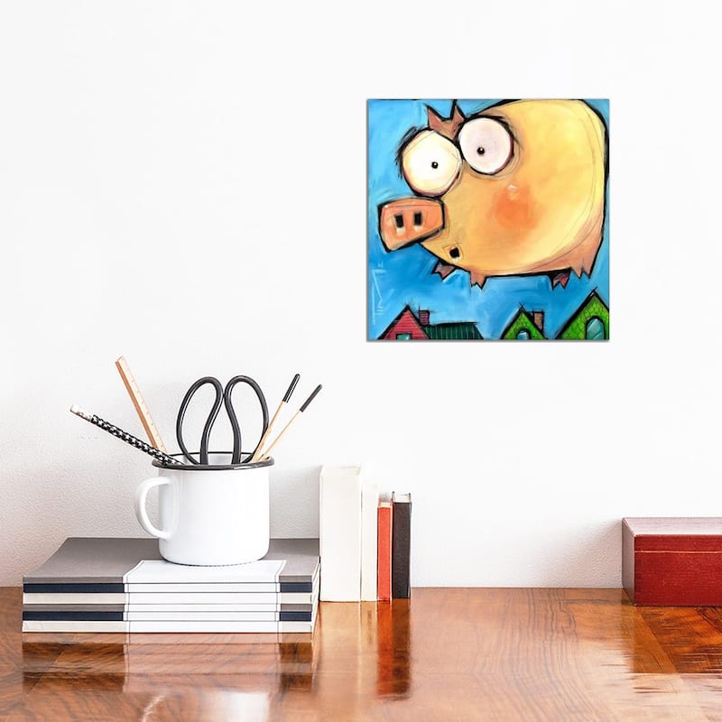 iCanvas "Flying Pig First Flight" by Tim Nyberg Canvas Print - 12x12x0.75