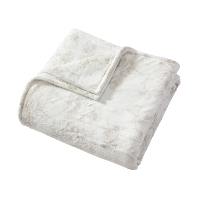 Laura Ashley Plush Reversible Heated Blanket - Wistful Blooms Beige - Twin