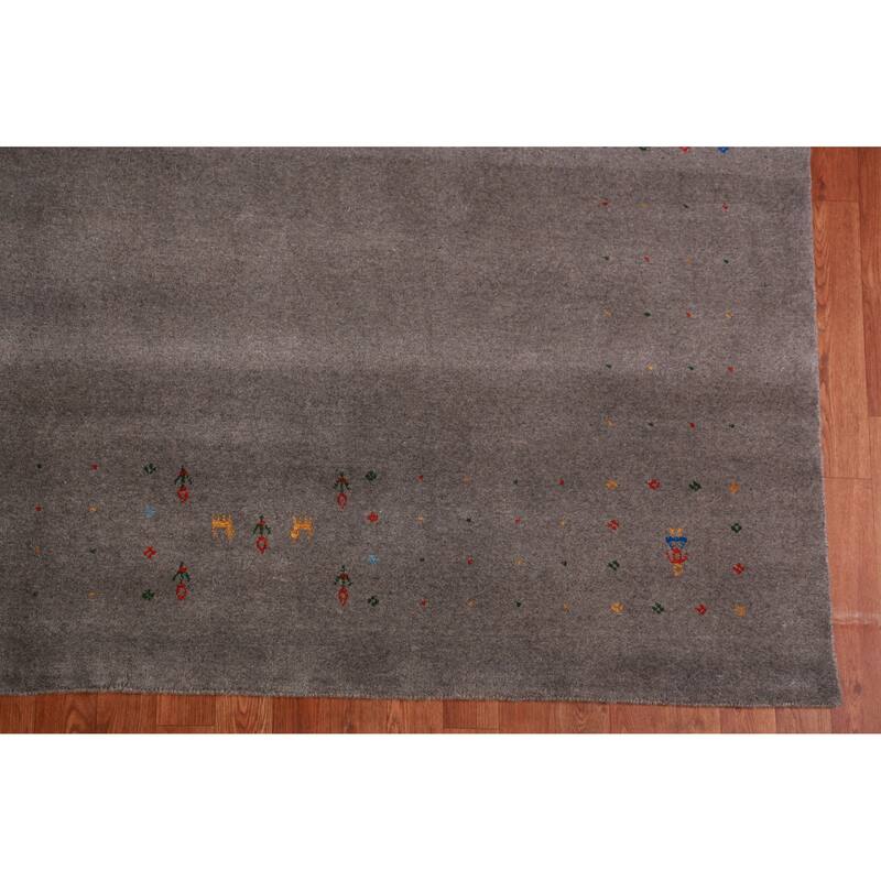 Tribal Gabbeh Area Rug Hand-Knotted Oriental Wool Carpet - 8'1" x 9'11"