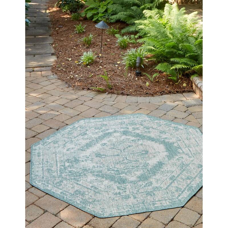 Outdoor Nirie Collection Area Rug - Aqua - 5'3"x5'3" Octagon
