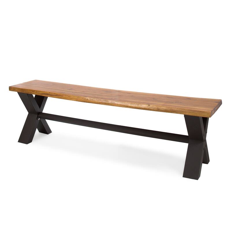 Roomfitters Outdoor Acacia Wood Dining Benches Set of 2, Patio or Garden Seating with Sturdy X-Frame Legs, Teak