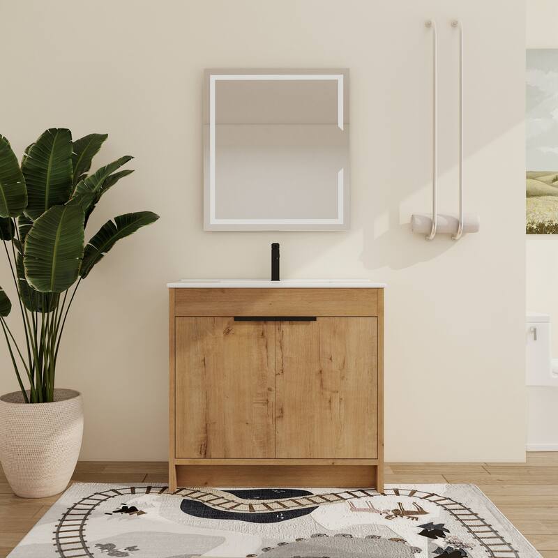Malwee 24"/30"/36" FreeStanding Bathroom Vanity, Floor Stand Bathroom Vanity with Sink,Soft Close Door and Adjustable shelf - 35.86"×18.3"×34.25" - Brown