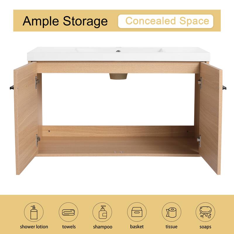 Malwee 24"/30"/36" Floating Bathroom Vanity, Wall Mounted Bathroom Vanity with Sink and Soft Close Doors